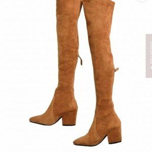 'Marlo' Tan Over the Knee Suede Leather Boots